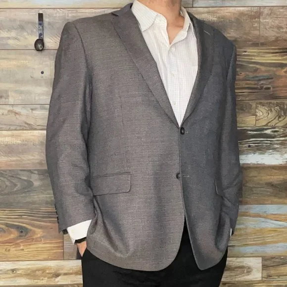 Pronto Uomo Platinum Wool Blend Gray Geometric Dual Vent Blazer Sport Jacket 50L - Picture 1 of 11